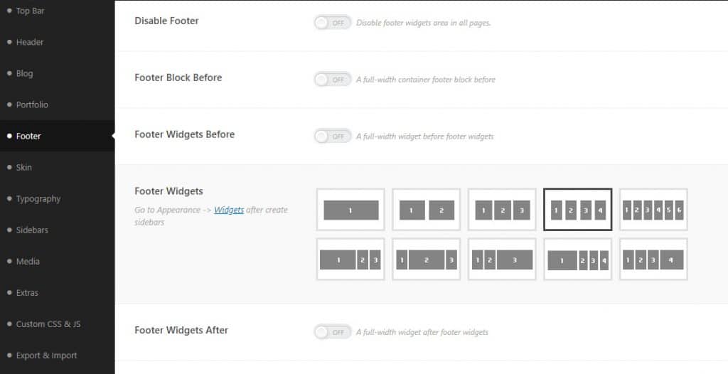 footer setting