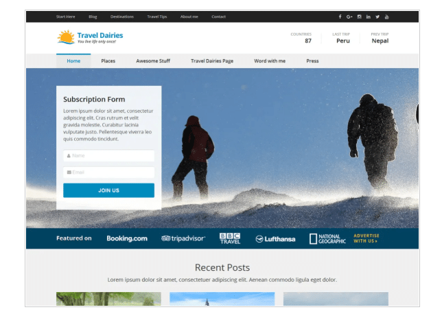 WordPress theme for travel bloggers